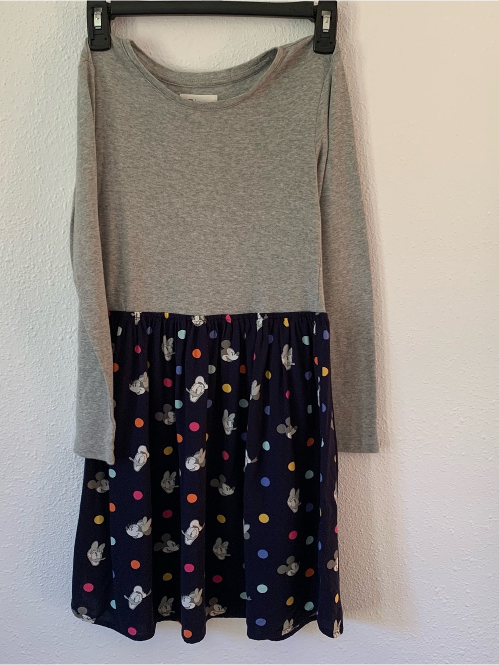 Gap Kids Disney Mickey Mouse Long Sleeve Dress Grey Navy Polka Dot Size XL 12